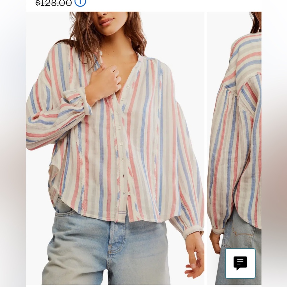 We the Free Valley Stripe Double Cloth Button-Up Shirt size small USA stripes